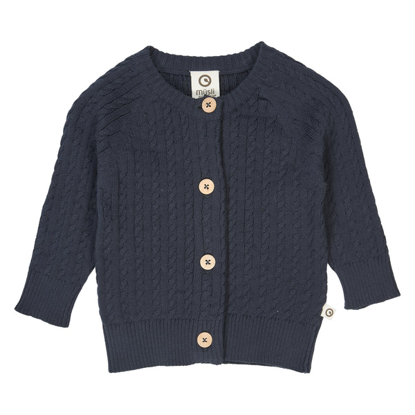MÜSLI by Green Cotton | Cable Cardigan Baby | Night blue