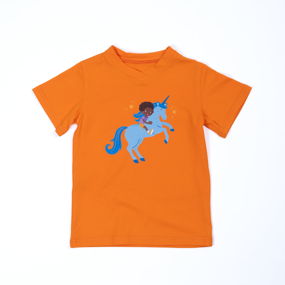 Paua Kids | Unisex Short Sleeve T-Shirt "Unicorn" | Cotton & Lyocell | Orange