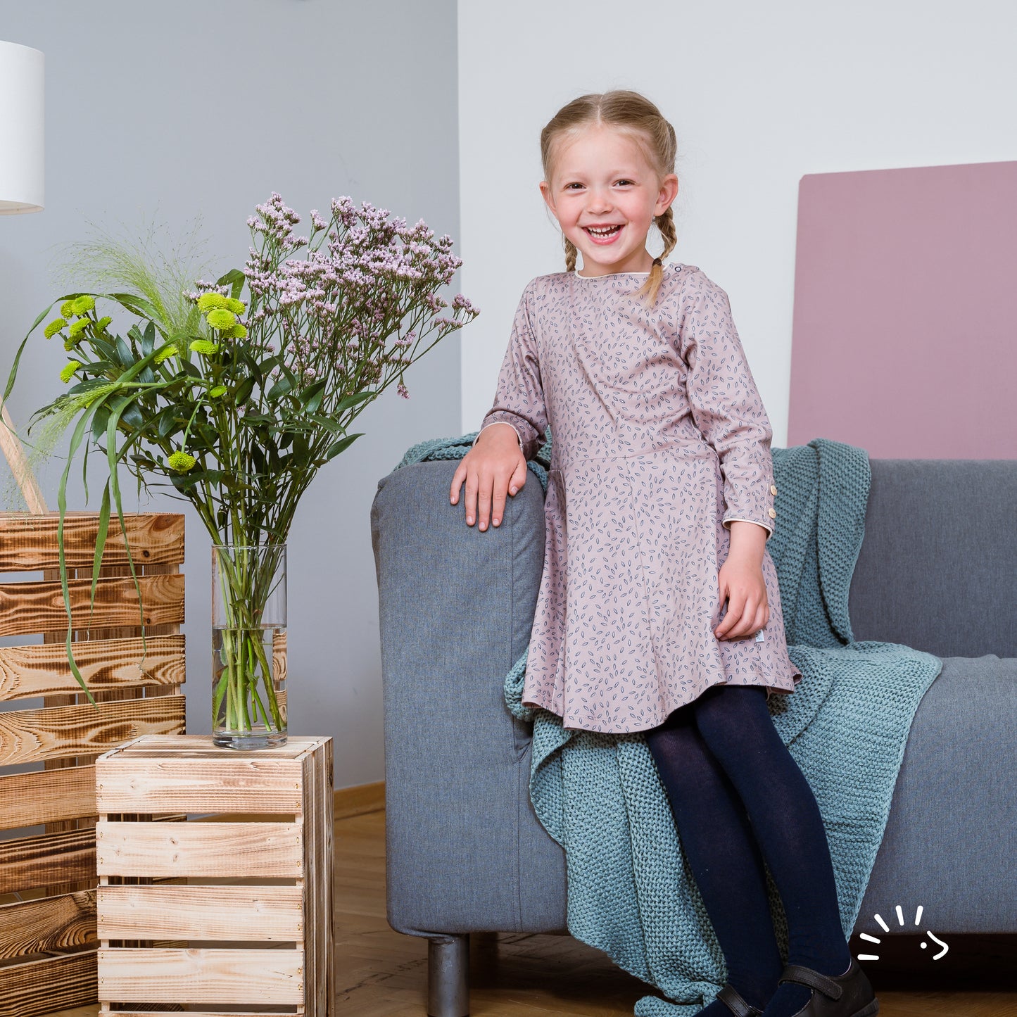Popolini | Twirly Dress | Beige Leaves