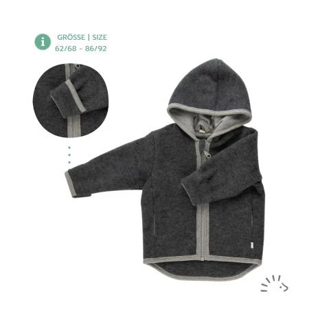 Popolini | Wool fleece jacket with hood GOTS | Anthracite
