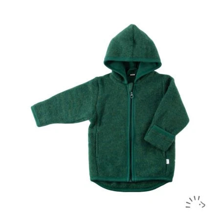 Popolini | Boiled Wool Jacket with Hood GOTS | Dark Green Melange