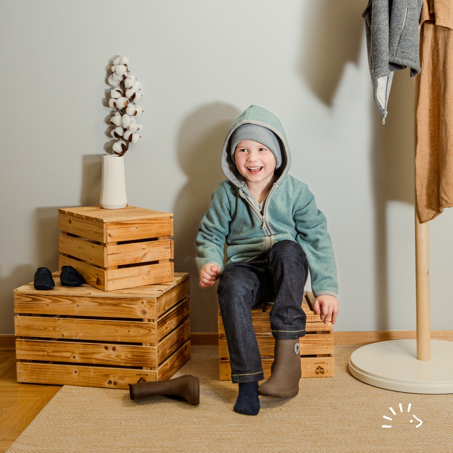 Popolini | Hooded cotton jacket | Teal melange