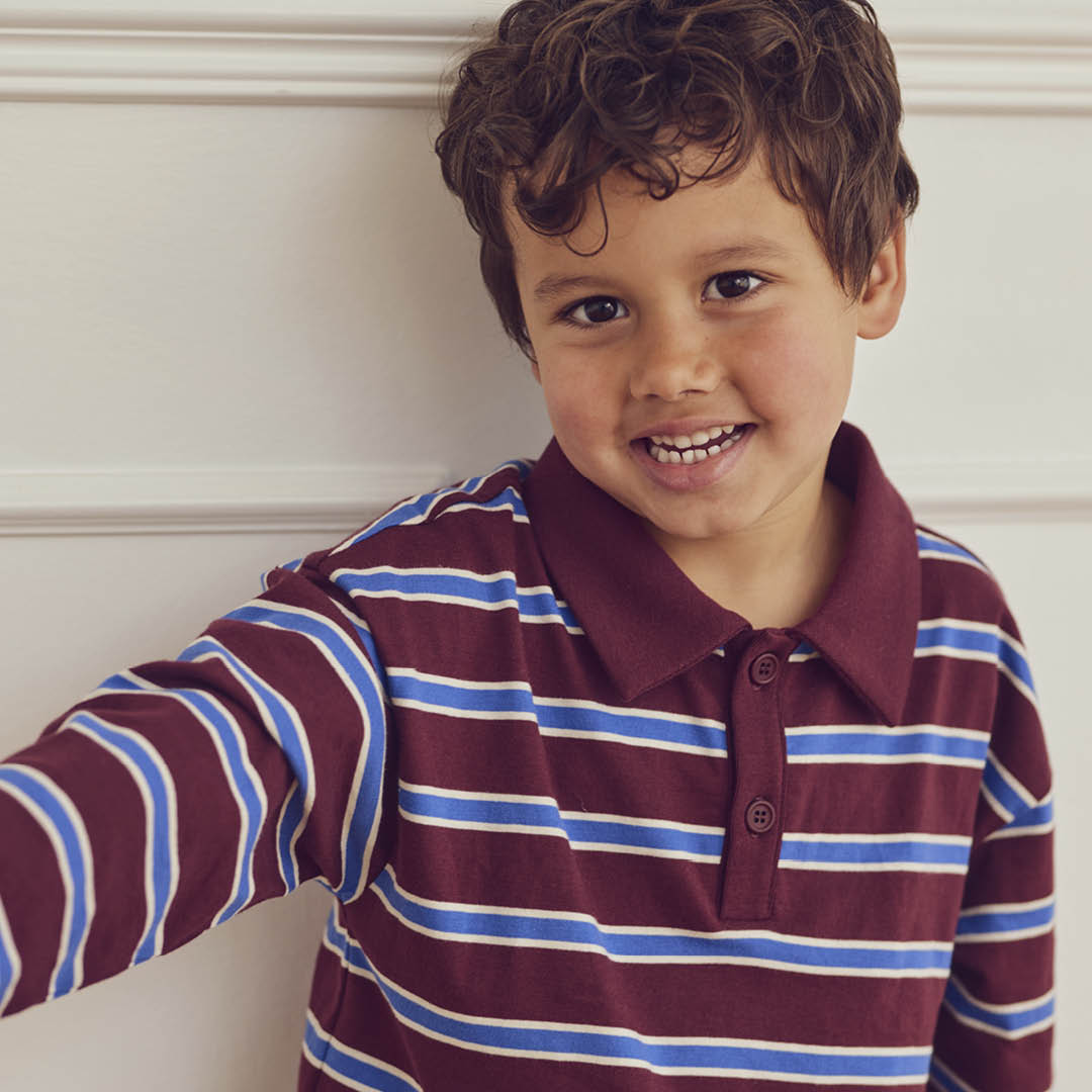 MÜSLI by Green Cotton | Clubhouse Polo Langarmshirt | Russet/Azure blue/Tofu