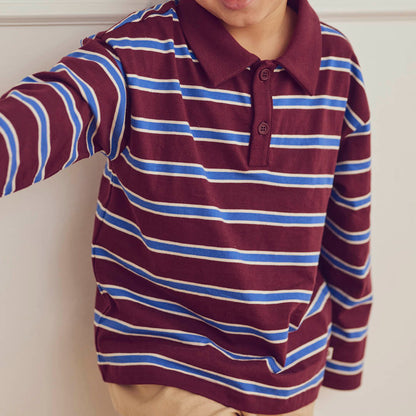 MÜSLI by Green Cotton | Clubhouse Polo Langarmshirt | Russet/Azure blue/Tofu