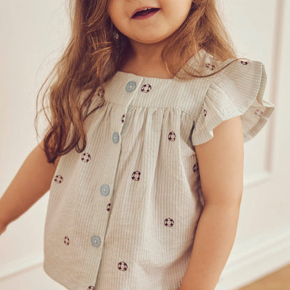 MÜSLI by Green Cotton | Seersucker Bluse| Tofu/Ocean/Mineral red