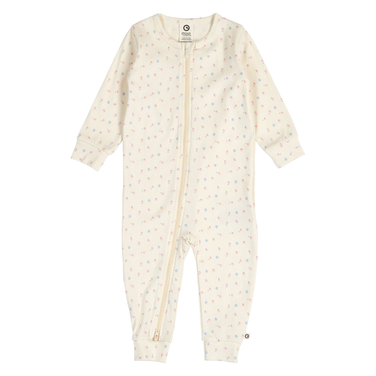 MÜSLI by Green Cotton | Spring Zip Strampler | Tofu/Nectar/shell blue
