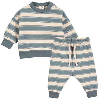 MÜSLI by Green Cotton | Stripe Sweat Set Baby | Oak/Stormy blue