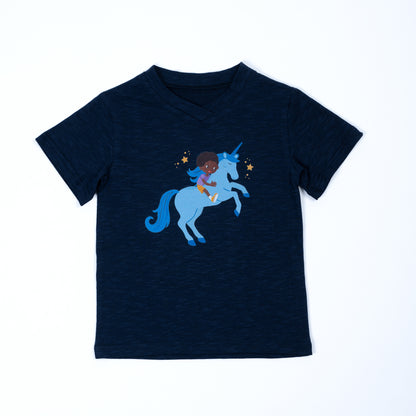 Paua Kids | Unisex Short Sleeve Shirt "Unicorn" | Cotton & Lyocell | Dark Blue