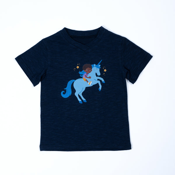 Paua Kids | Unisex Short Sleeve Shirt "Unicorn" | Cotton & Lyocell | Dark Blue