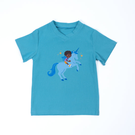 Paua Kids | Unisex Short-Sleeve Shirt "Unicorn" | Cotton & Lyocell | Aqua