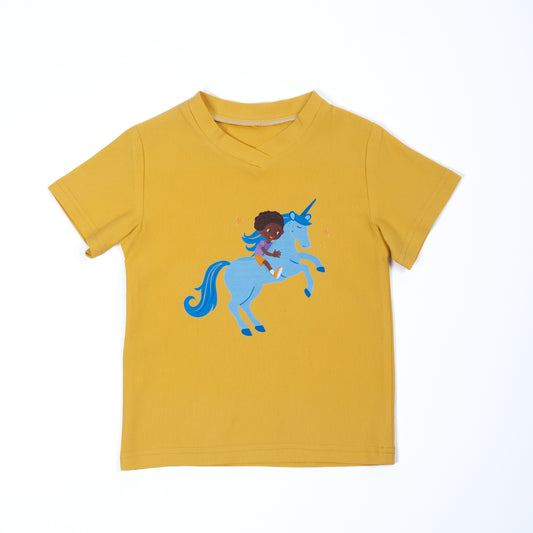Paua Kids | Unisex Short-Sleeve Shirt "Unicorn" | Cotton & Lyocell | Yellow