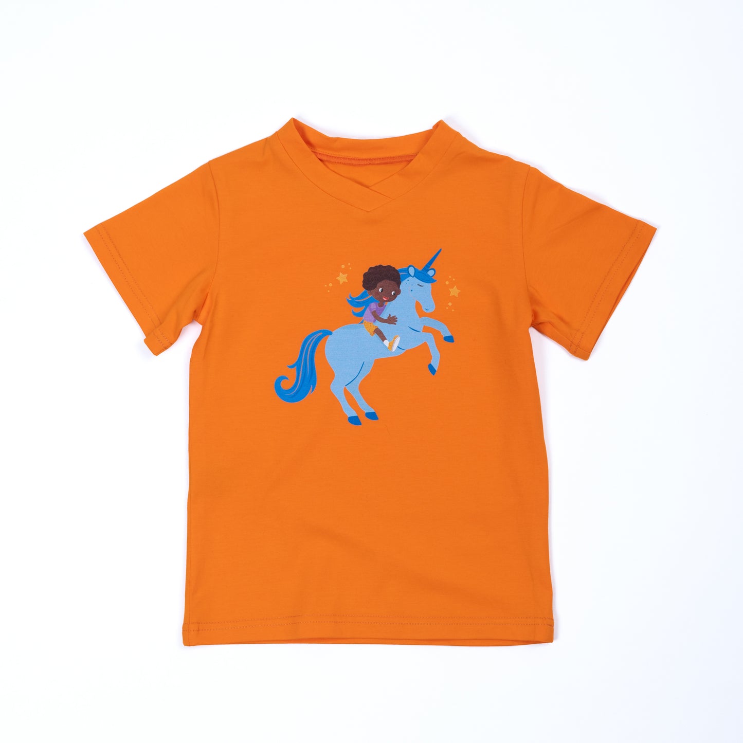 Paua Kids | Unisex Short Sleeve T-Shirt "Unicorn" | Cotton & Lyocell | Orange