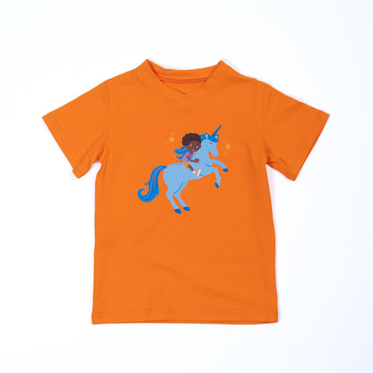 Paua Kids | Unisex Short Sleeve T-Shirt "Unicorn" | Cotton & Lyocell | Orange