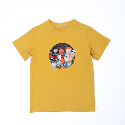 Paua Kids | Unisex Kurzarm-Shirt "Schule" | Bio-Bauwolle | Gelb