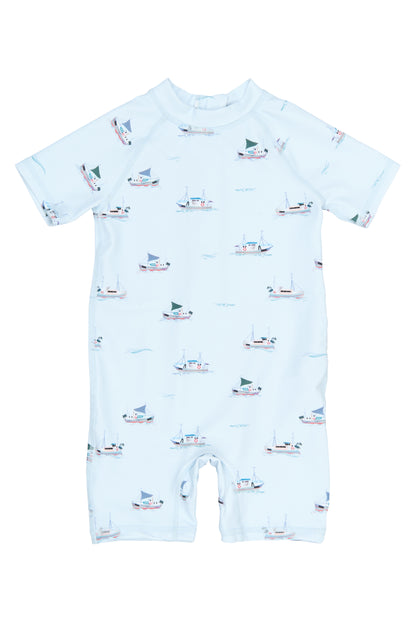 petit piao | Swim Jumpsuit | Illusion Blue Boat AOP