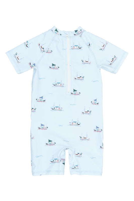petit piao | Schwimm Jumpsuit | Illusion Blue Boat AOP