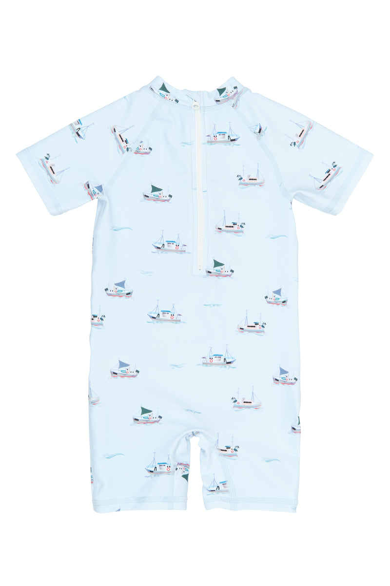 petit piao | Swim Jumpsuit | Illusion Blue Boat AOP