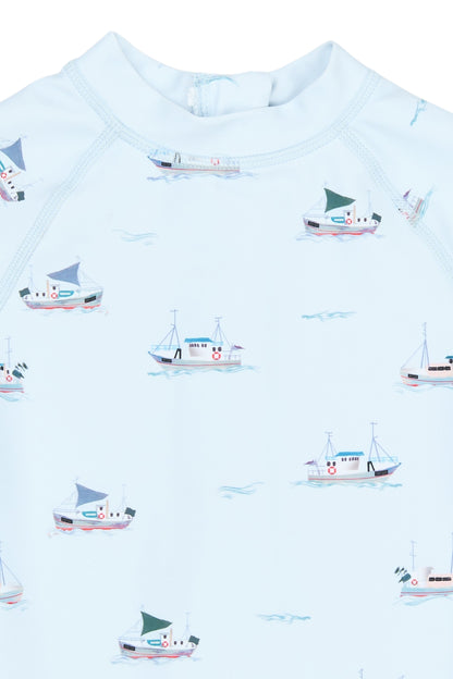 petit piao | Swim Jumpsuit | Illusion Blue Boat AOP