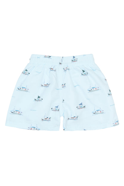 petit piao | Swim Trunks | Illusion Blue Boat AOP