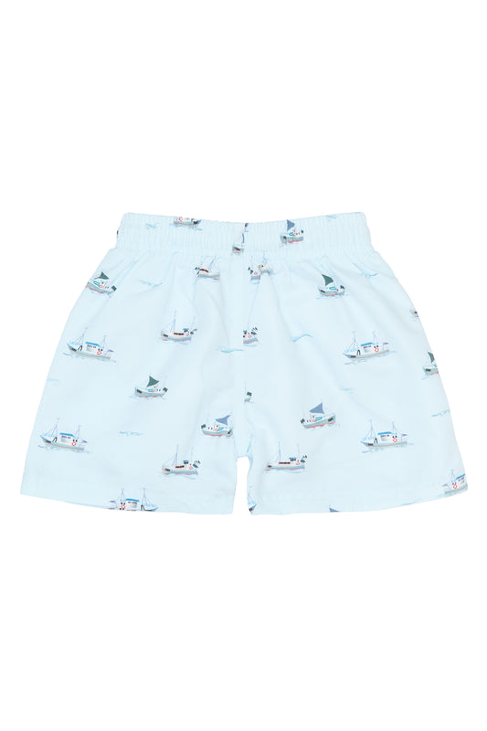 petit piao | Swim Trunks | Illusion Blue Boat AOP
