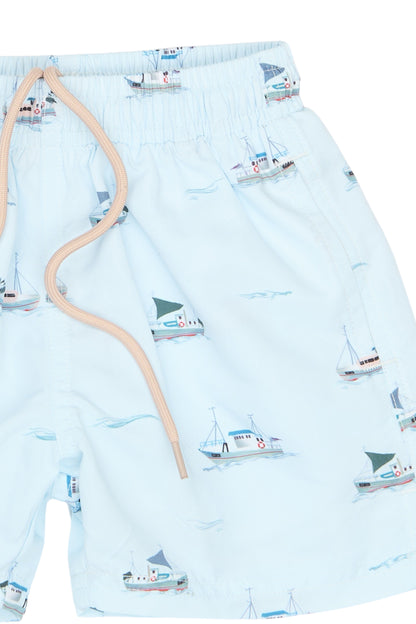 petit piao | Swim Trunks | Illusion Blue Boat AOP