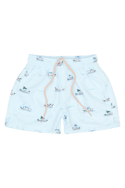 petit piao | Swim Trunks | Illusion Blue Boat AOP