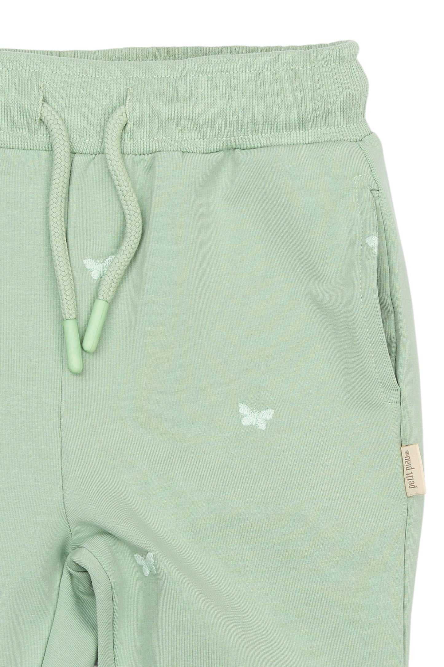 petit piao | Sweatpants | Frosty Green Butterfly EMB