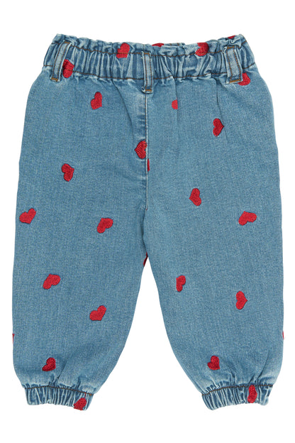 petit piao | Trousers | Light Blue Denim EMB