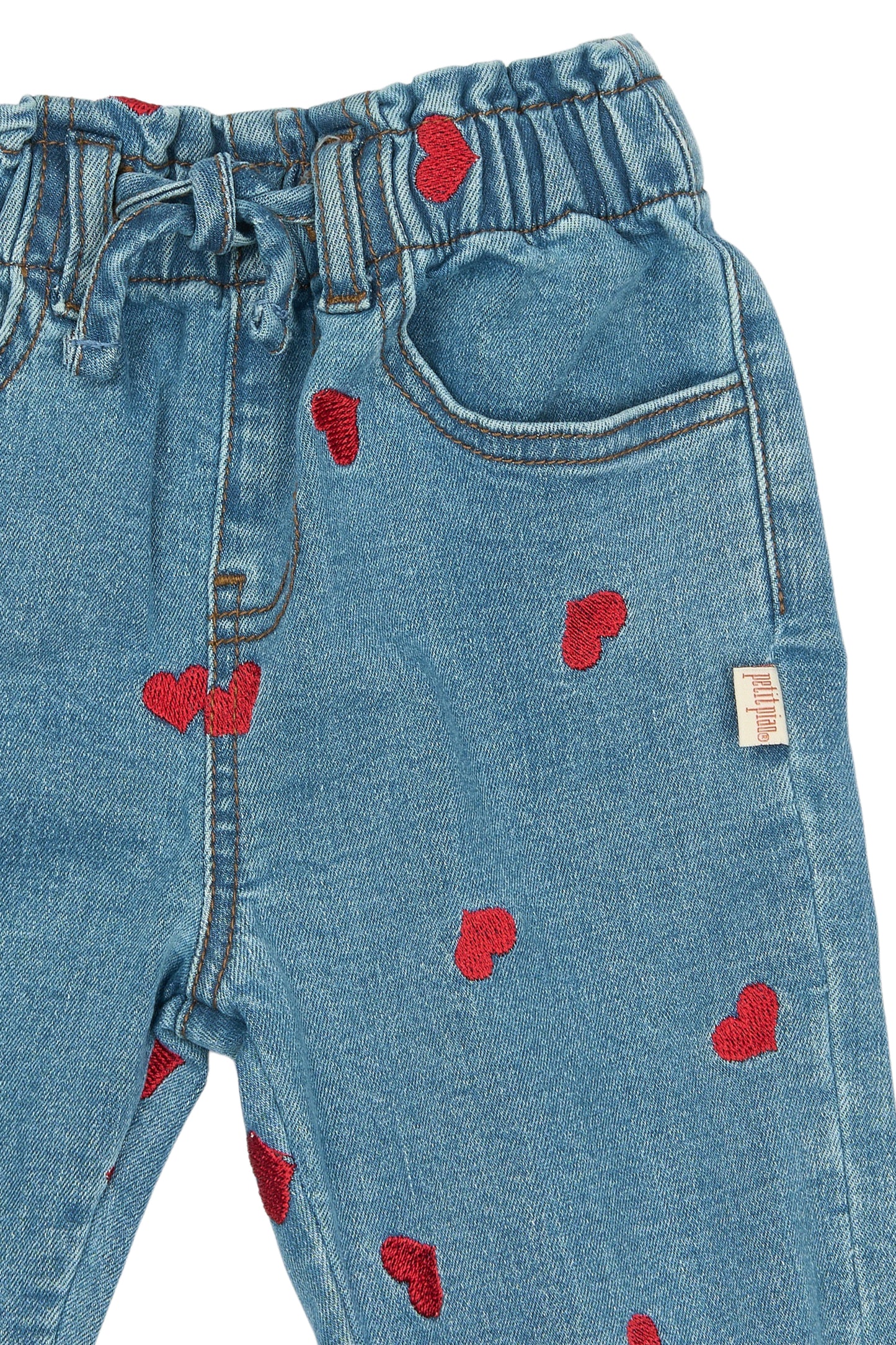 petit piao | Trousers | Light Blue Denim EMB