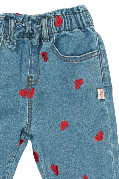 petit piao | Trousers | Light Blue Denim EMB