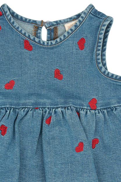 petit piao | Dress | Light Blue Denim EMB