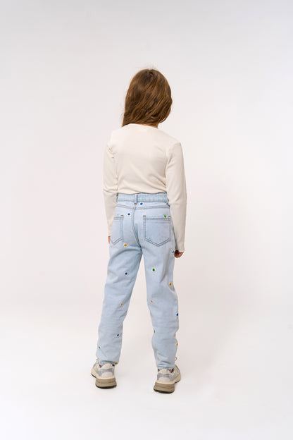 The New | Mom Fit Jeans | Light Blue Denim EMB